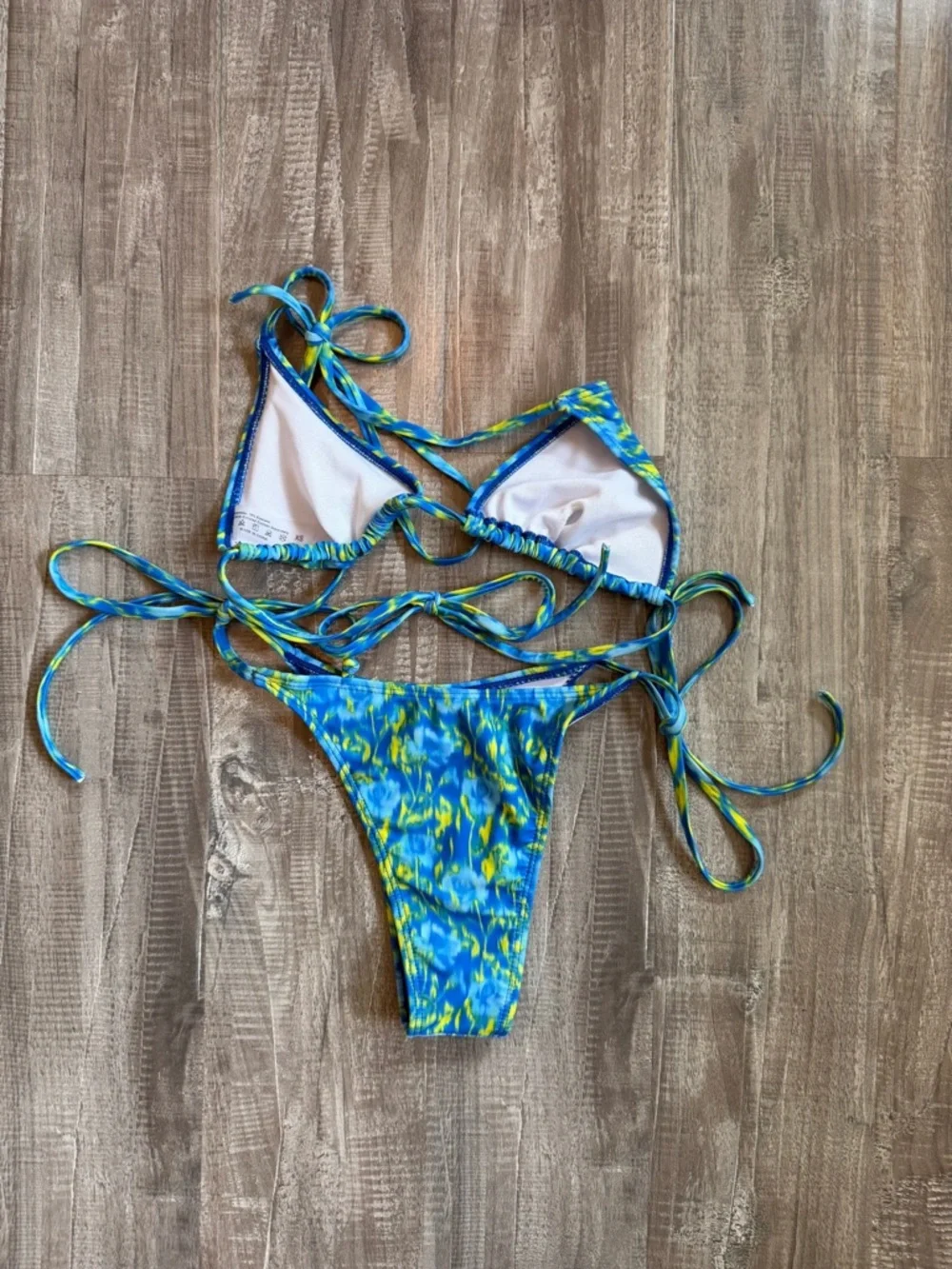 SHEIN Blue & Yellow Tie-Side Triangle Bikini